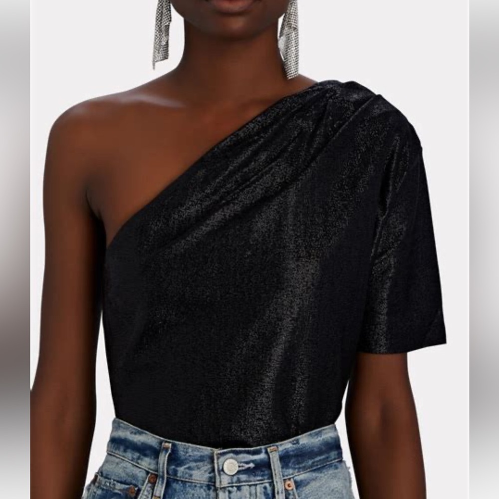 Gauge81 Tartu Lurex Black One Shoulder Draped Sparkle Top